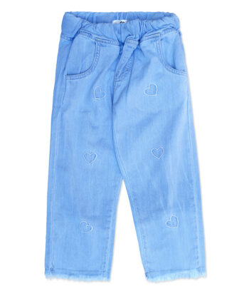 Light Blue Hearts Girls Denim Pant