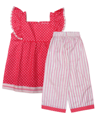 Pink Dotted Two Piece Suit